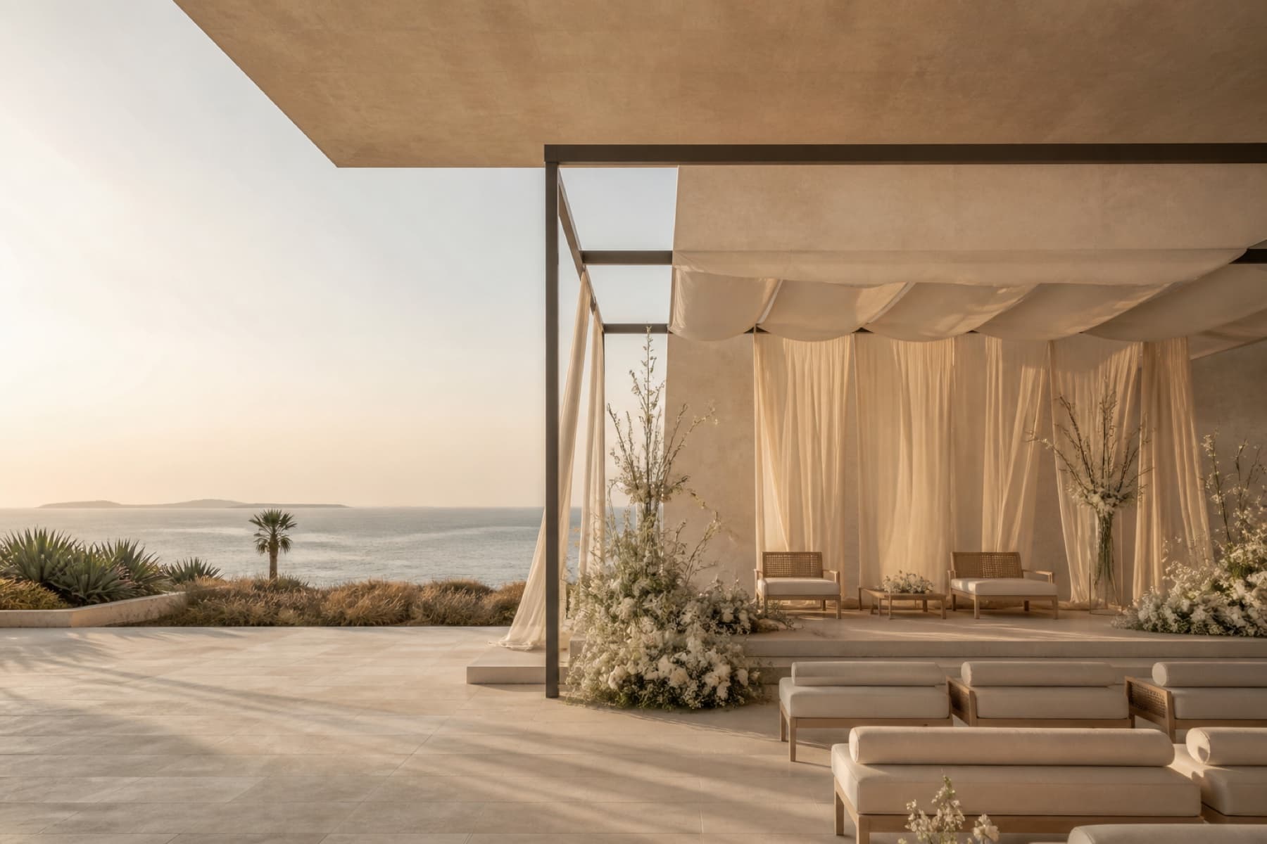 Contemporary coastal wedding pavilion overlooking the sea